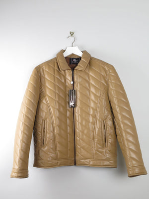 Men's Vintage Dark Cream Mustard Quilted Jacket PVC Never Worn L - The Harlequin