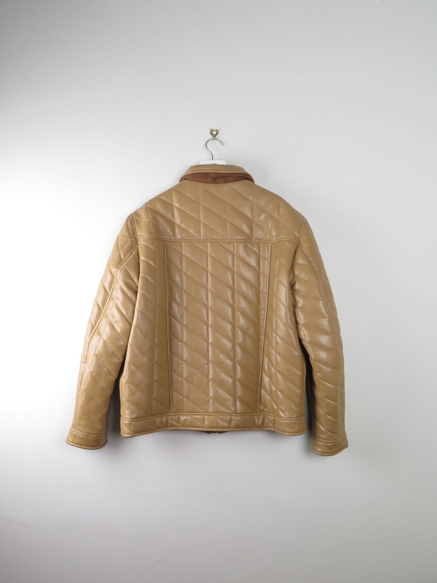 Men's Vintage Dark Cream Mustard Quilted Jacket PVC Never Worn L - The Harlequin