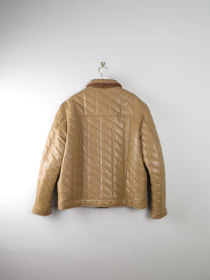 Men's Vintage Dark Cream Mustard Quilted Jacket PVC Never Worn L - The Harlequin