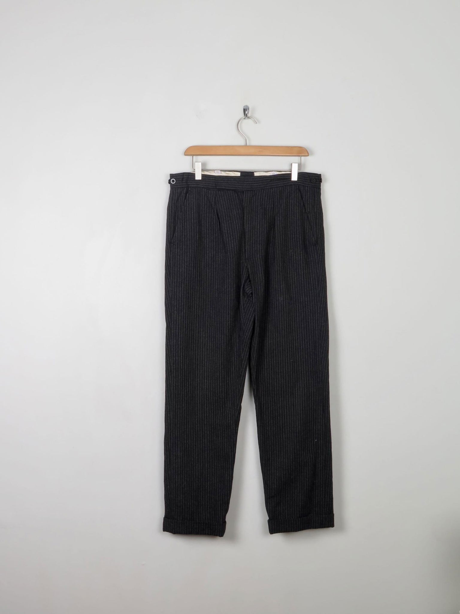 Men's Vintage Dark Grey Striped Trousers 32"/33" - The Harlequin
