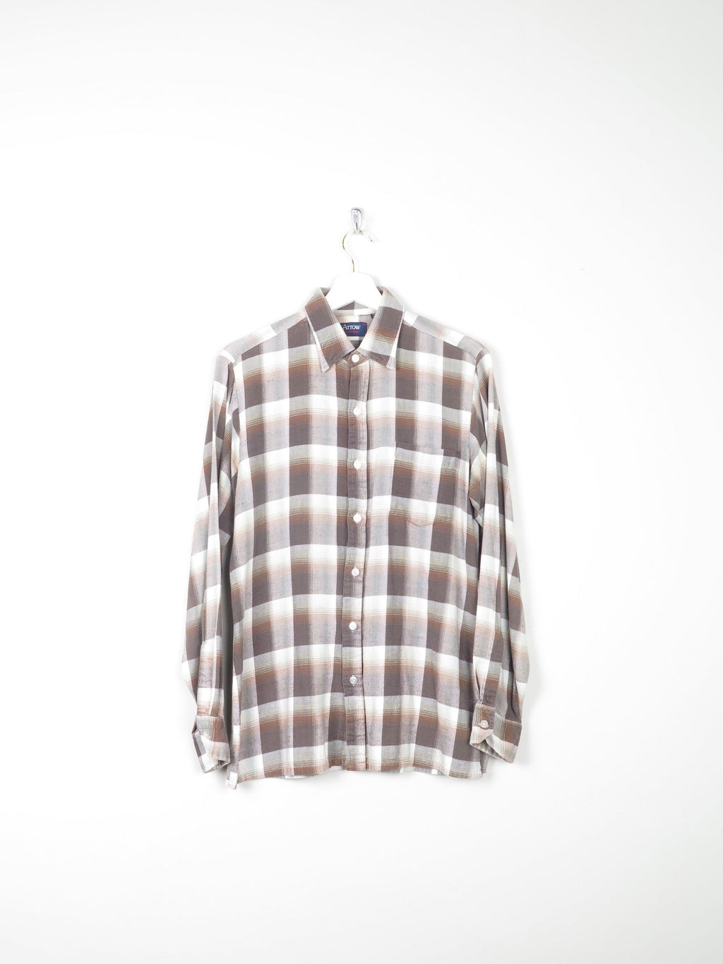 Men's Vintage Flannel Shirt Cream &  Brown S - The Harlequin