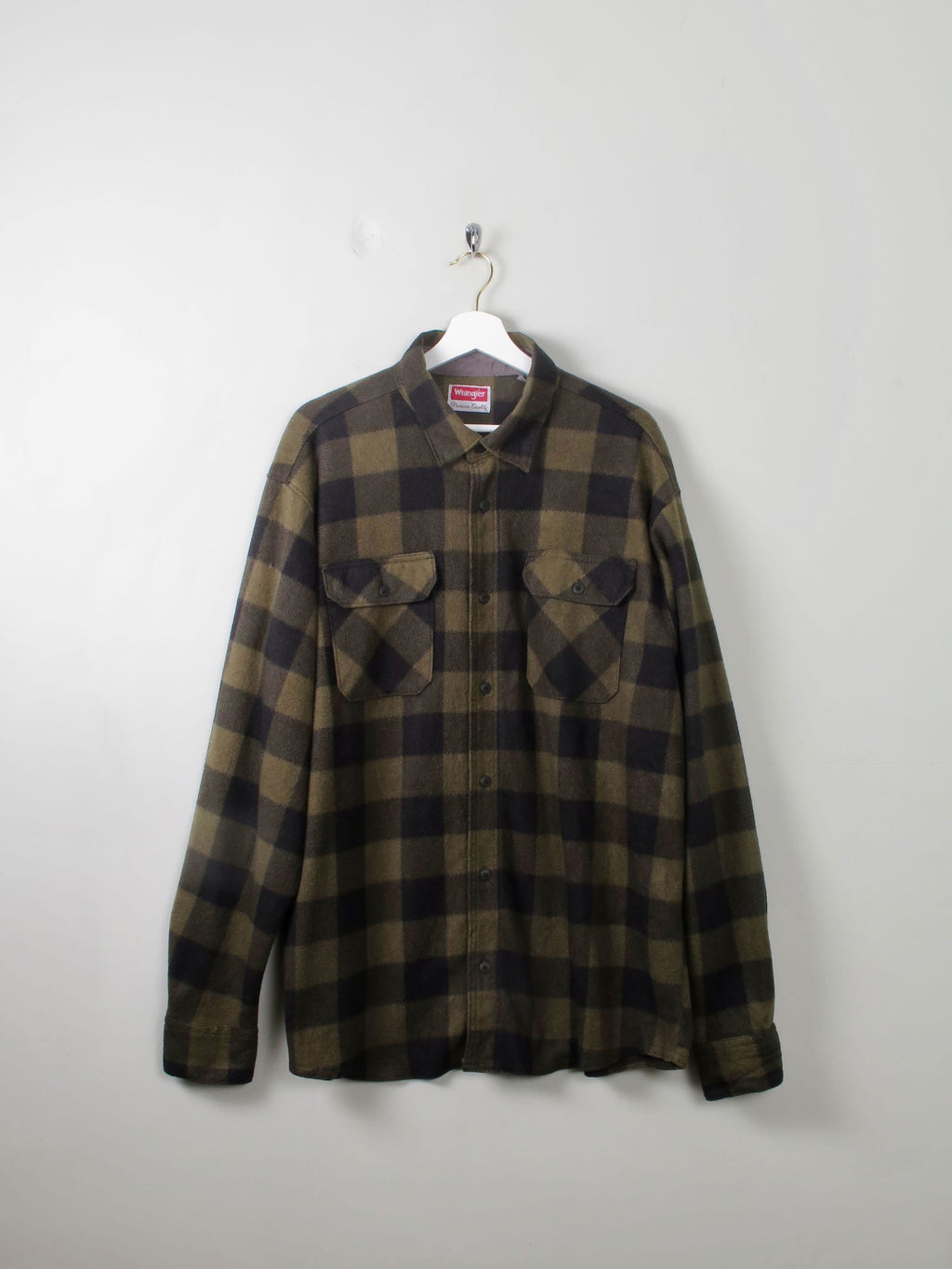 Men's Vintage Flannel Shirt Green & Black Check Wrangler XL - The Harlequin