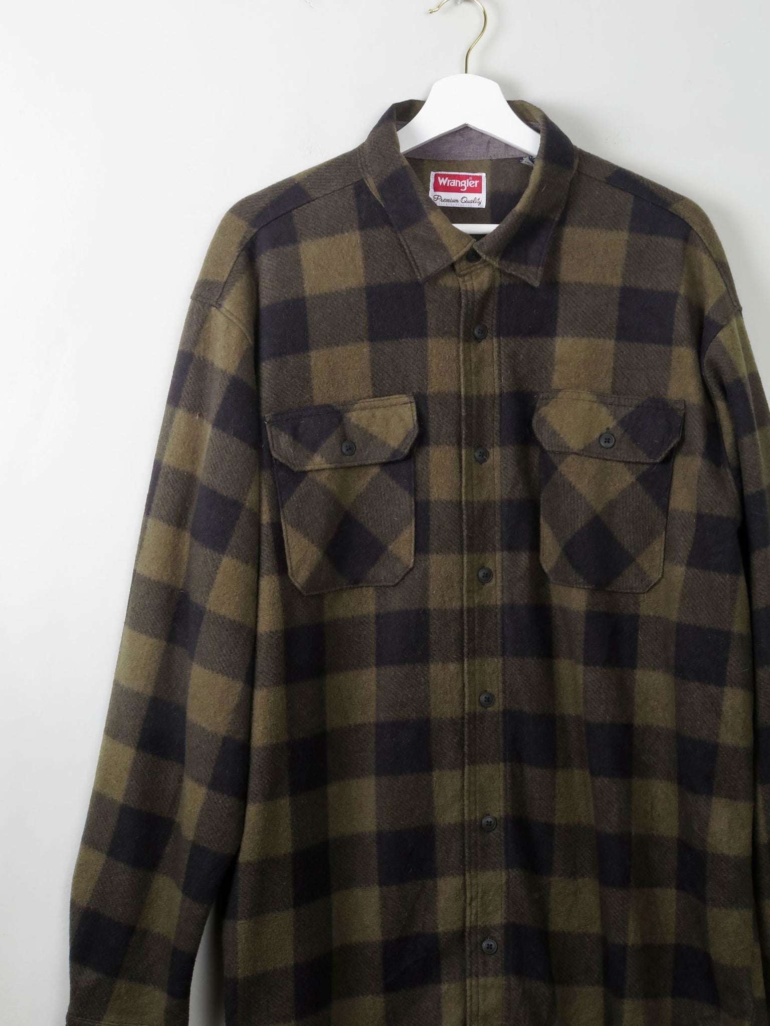 Men's Vintage Flannel Shirt Green & Black Check Wrangler XL - The Harlequin