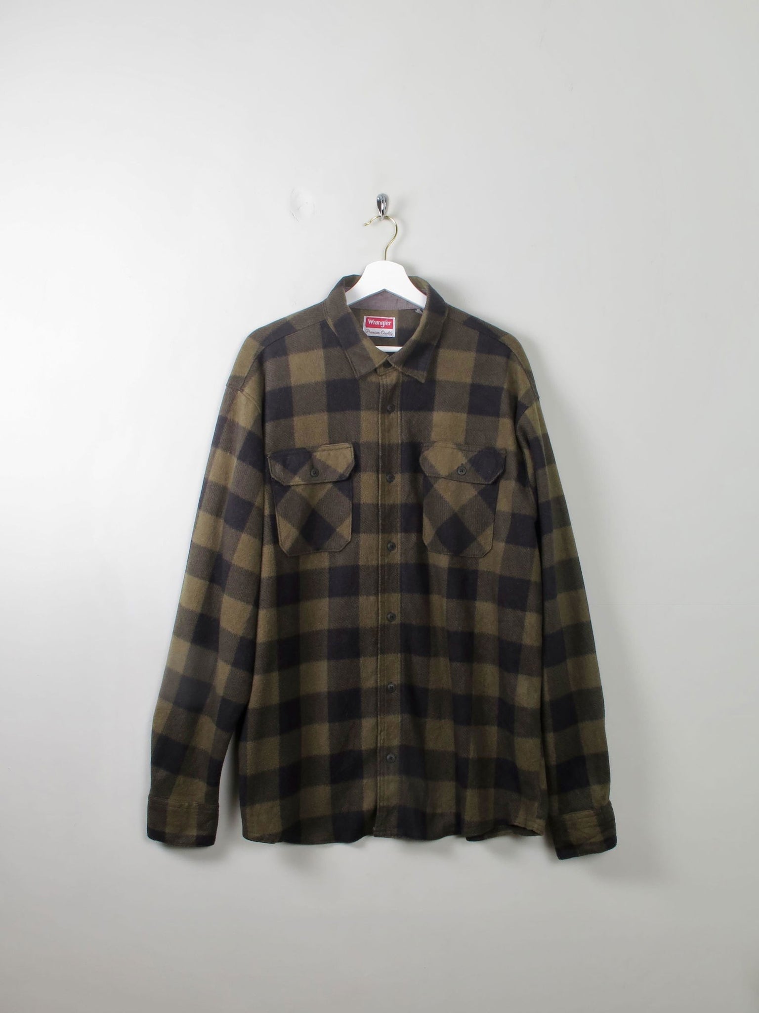 Men's Vintage Flannel Shirt Green & Black Check Wrangler XL - The Harlequin