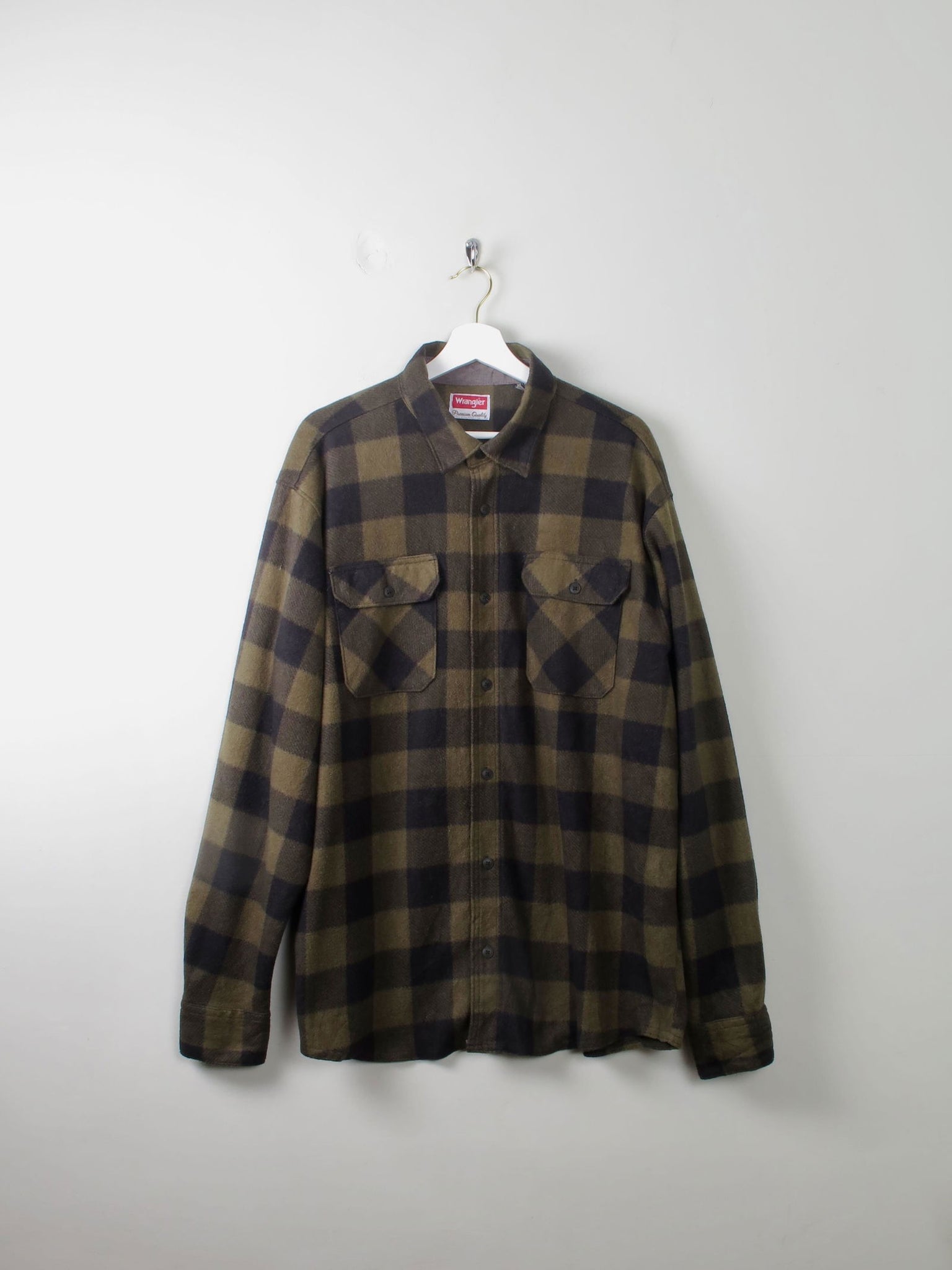 Men's Vintage Flannel Shirt Green & Black Check Wrangler XL - The Harlequin