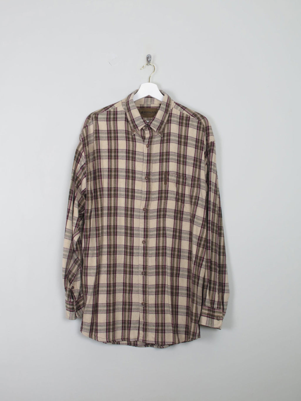 Men's Vintage Flannel Shirt With Green & Wine Checks L Oversized - The Harlequin