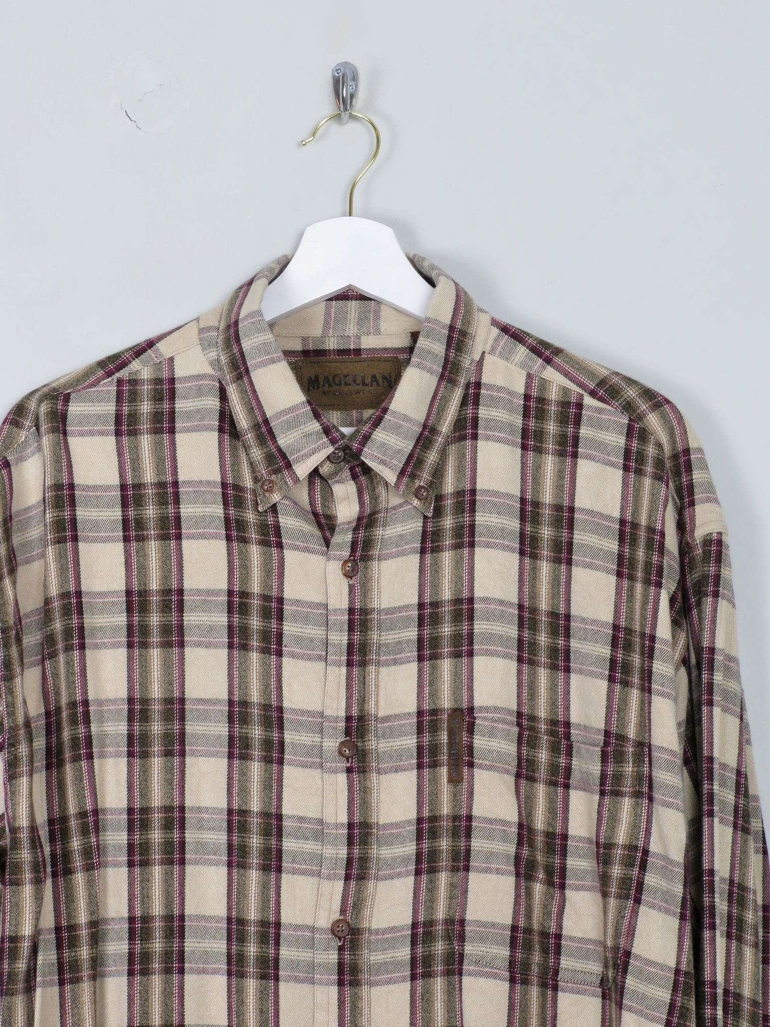 Men's Vintage Flannel Shirt With Green & Wine Checks L Oversized - The Harlequin