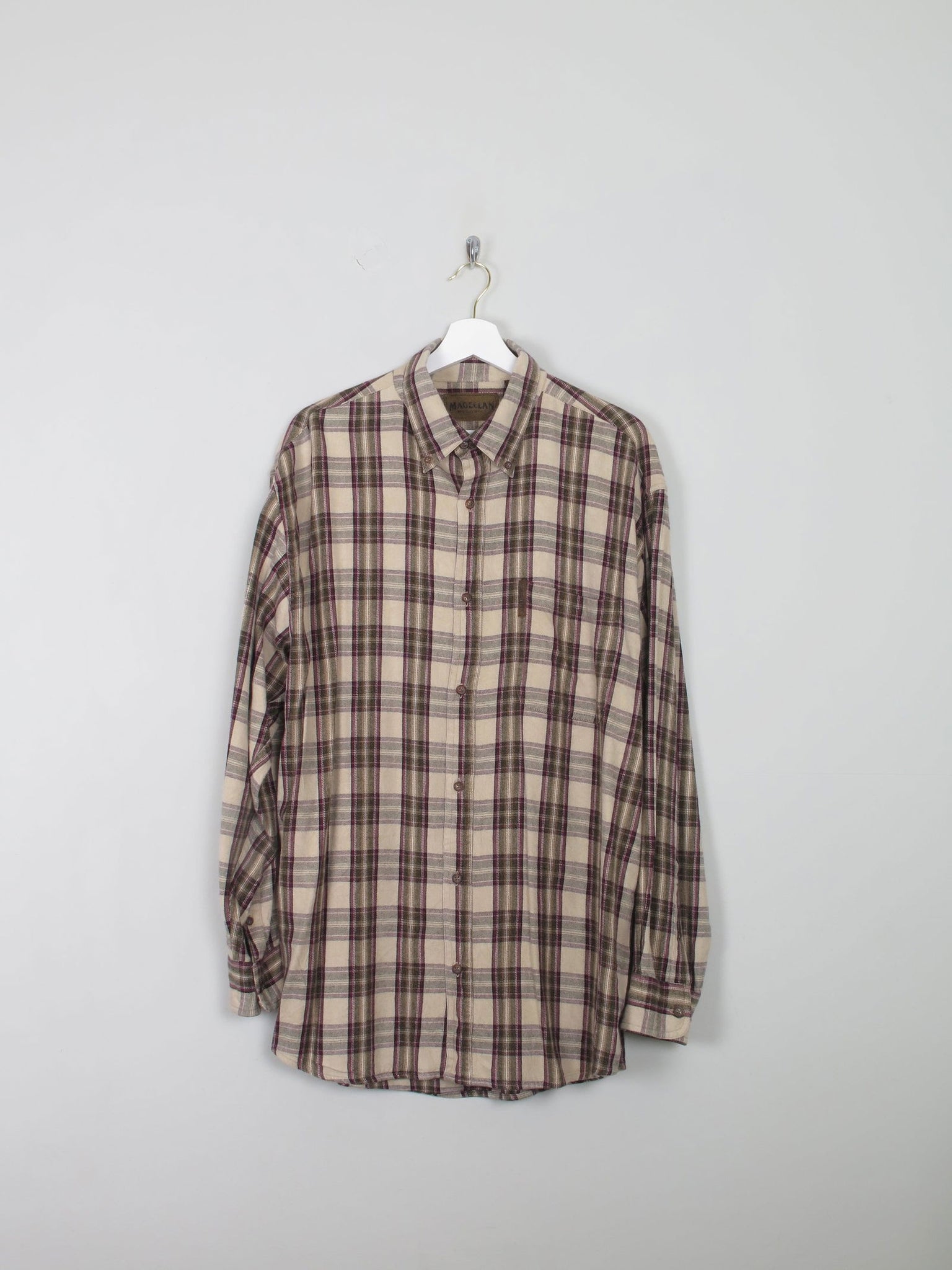 Men's Vintage Flannel Shirt With Green & Wine Checks L Oversized - The Harlequin