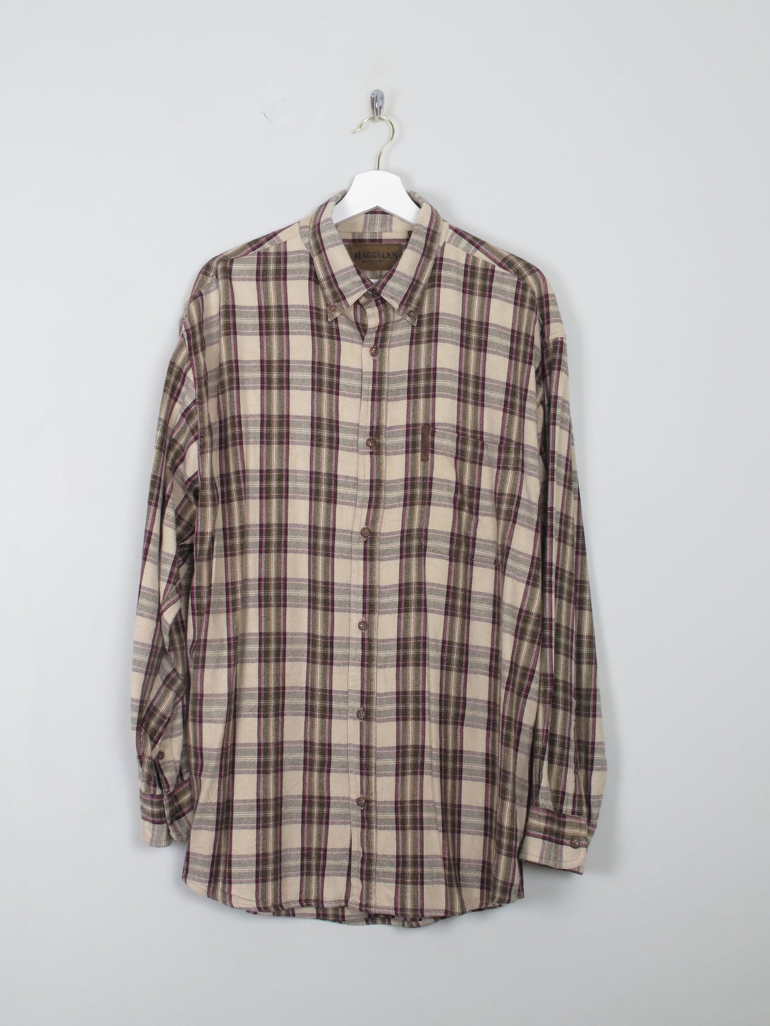 Men's Vintage Flannel Shirt With Green & Wine Checks L Oversized - The Harlequin