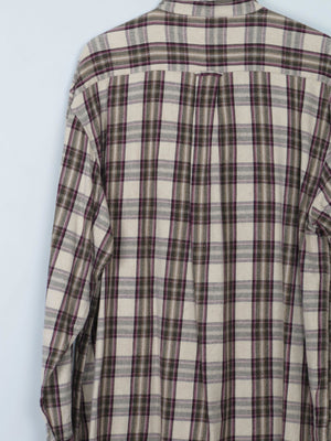 Men's Vintage Flannel Shirt With Green & Wine Checks L Oversized - The Harlequin