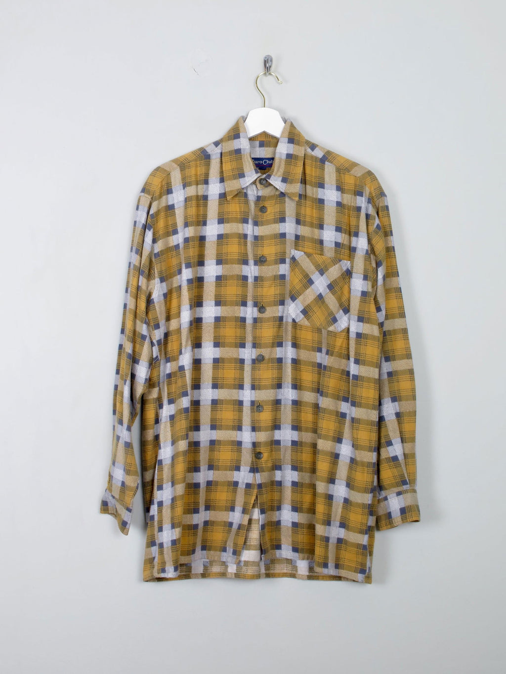 Men's Vintage Flannel Shirt Yellow & Grey S/M - The Harlequin