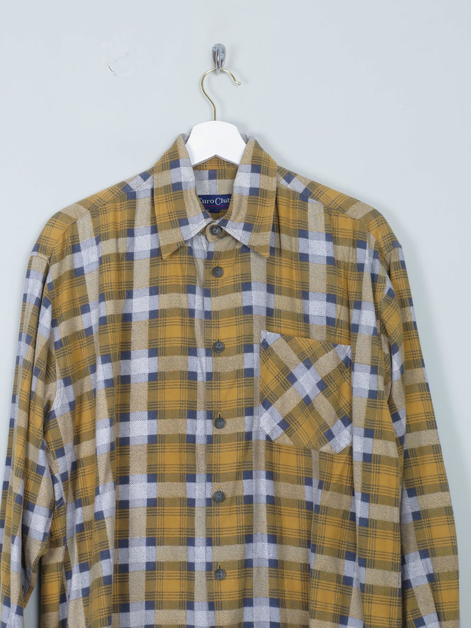 Men's Vintage Flannel Shirt Yellow & Grey S/M - The Harlequin