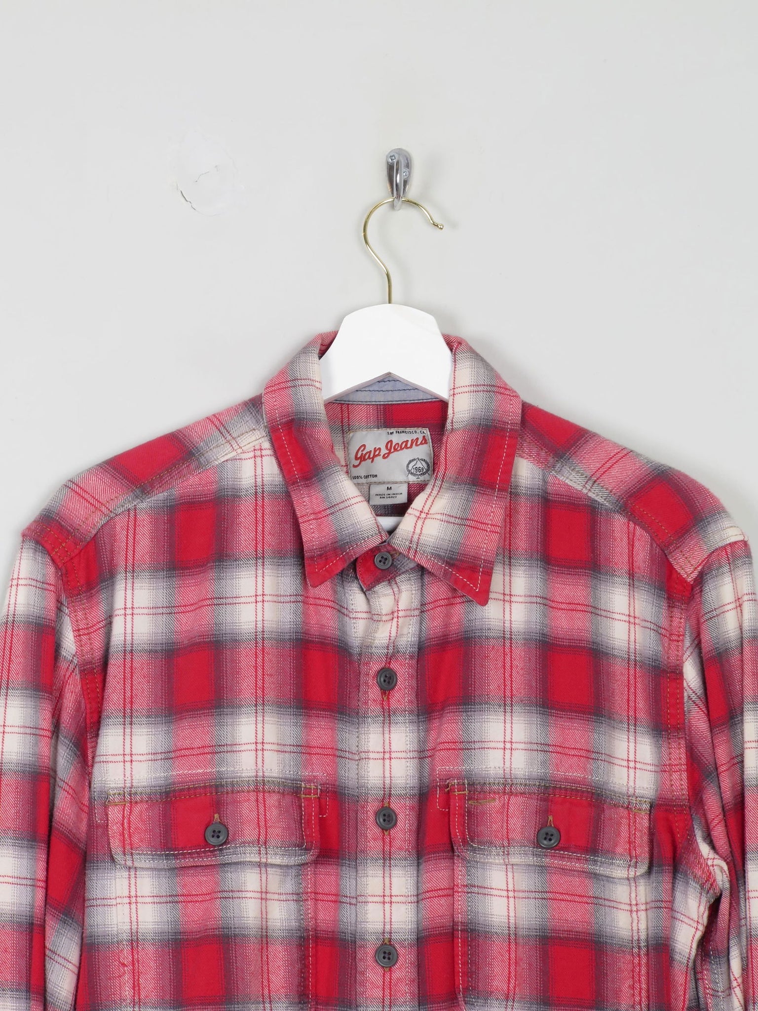 Men's Vintage Gap Flannel Shirt Red M - The Harlequin