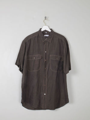 Men's Vintage Green/Black Silk Shirt L - The Harlequin