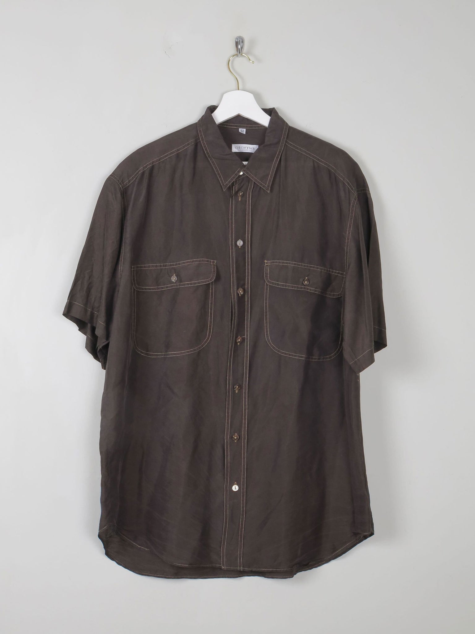 Men's Vintage Green/Black Silk Shirt L - The Harlequin