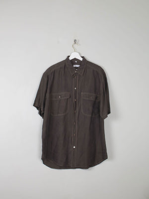 Men's Vintage Green/Black Silk Shirt L - The Harlequin