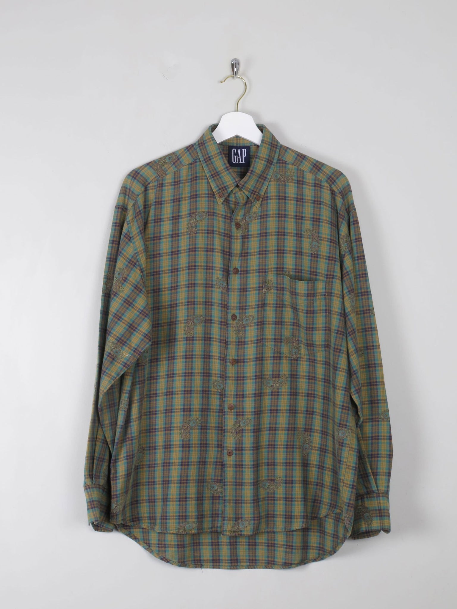 Men's Vintage Green Printed Gap Shirt M - The Harlequin