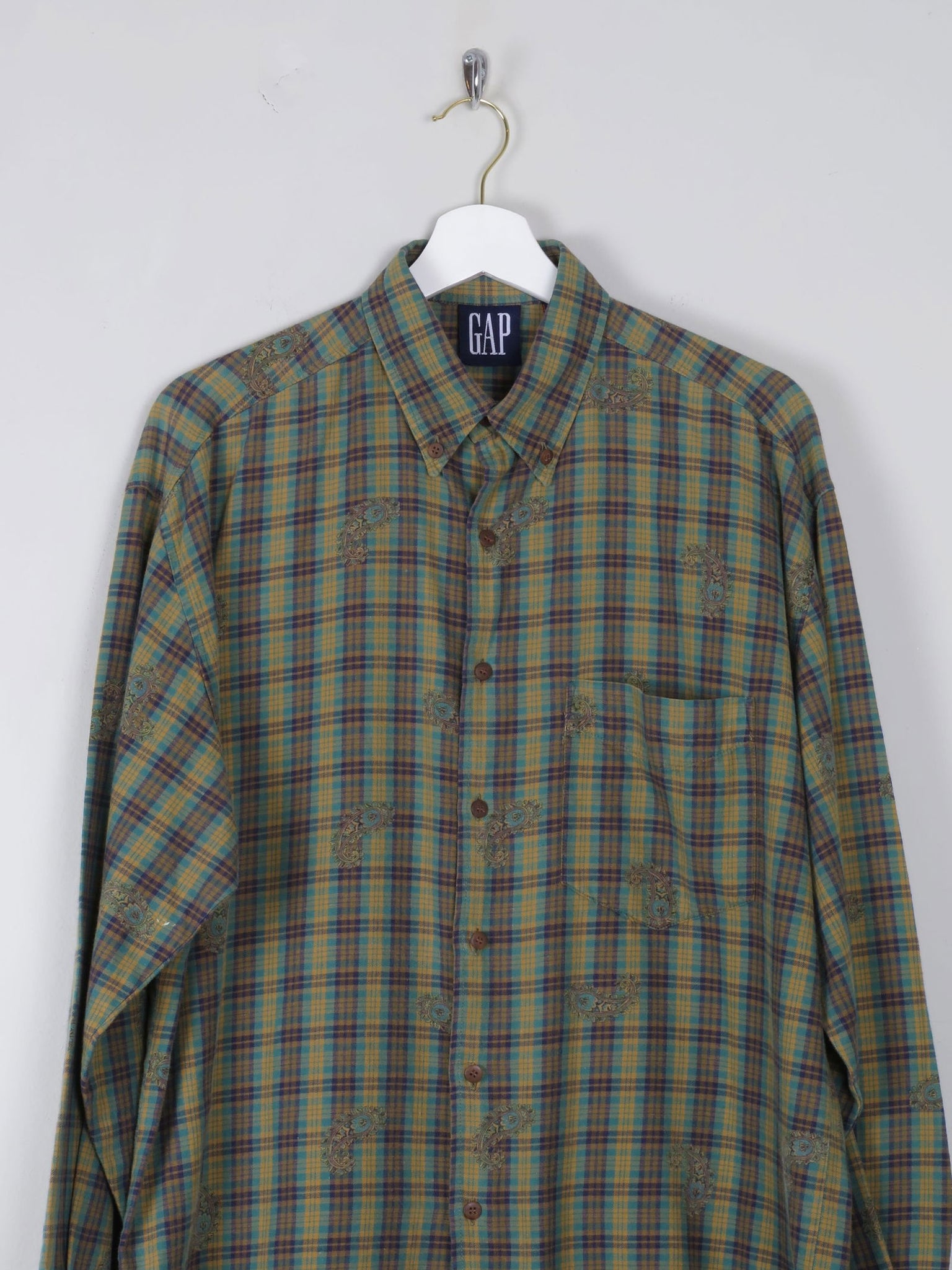Men's Vintage Green Printed Gap Shirt M - The Harlequin