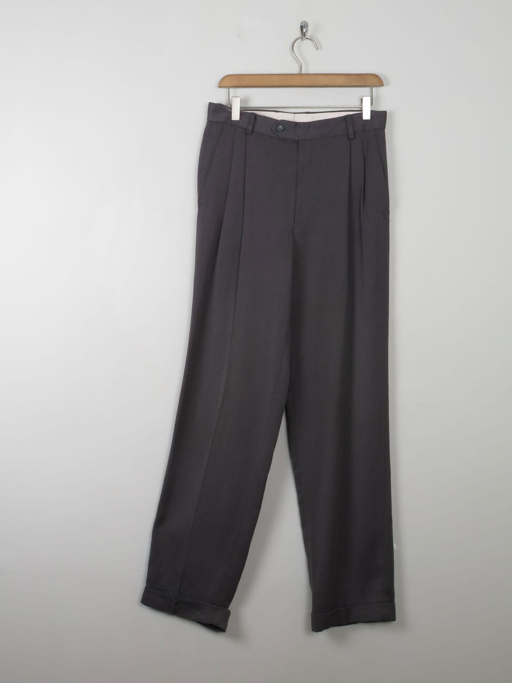 Men's Vintage Green Trousers With Pleats 30W/32L - The Harlequin