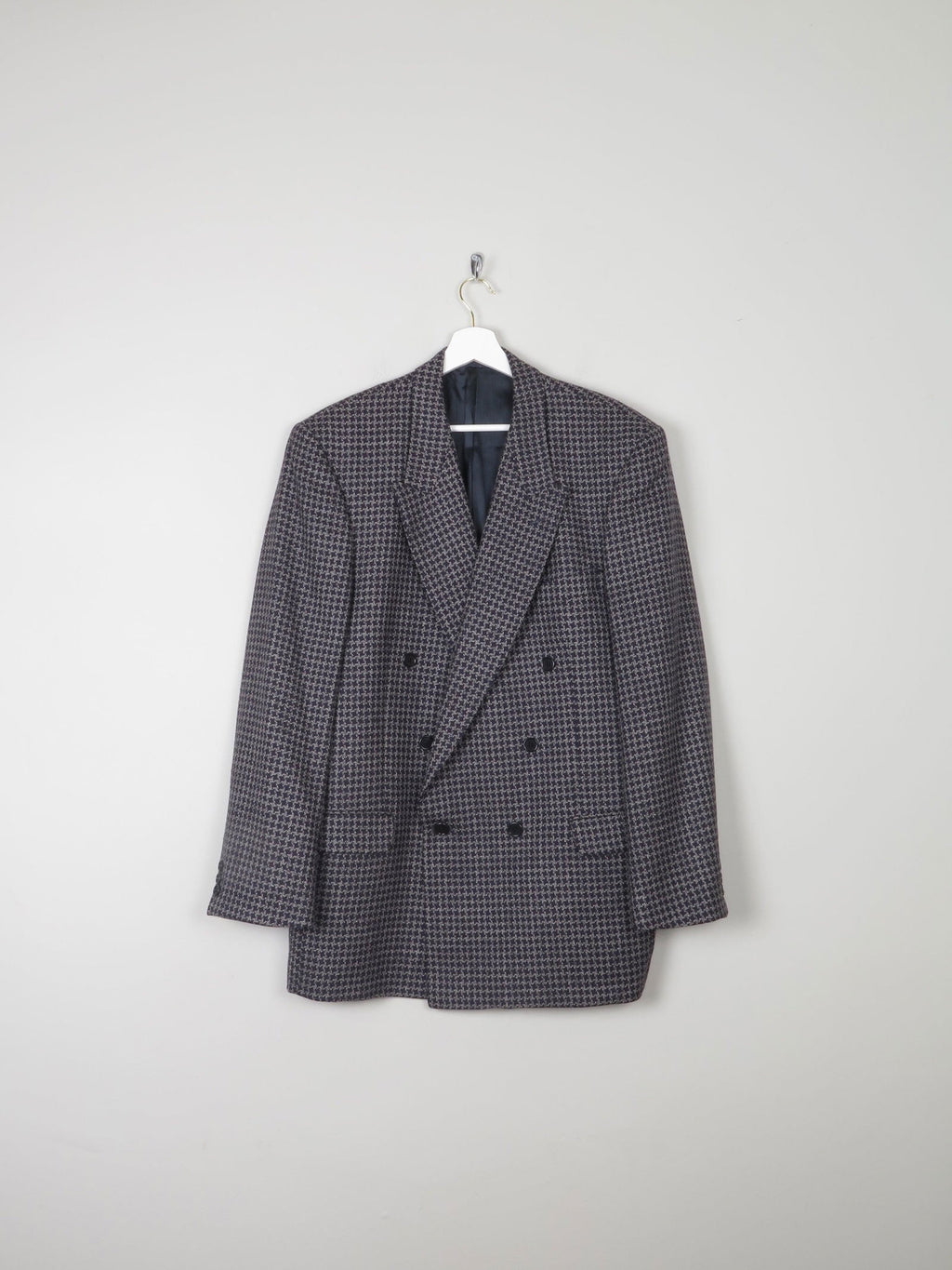 Men's Vintage Grey & Navy Houndstooth Jaeger Double Breasted Jacket 44" L - The Harlequin
