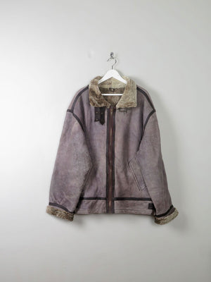 Men's Vintage Grey Shearling Aviator Jacket XL - The Harlequin