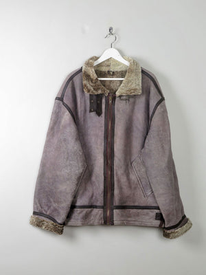 Men's Vintage Grey Shearling Aviator Jacket XL - The Harlequin