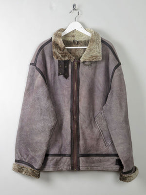 Men's Vintage Grey Shearling Aviator Jacket XL - The Harlequin