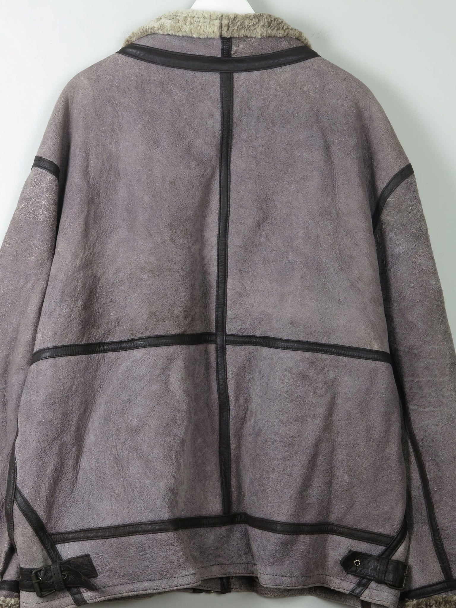 Men's Vintage Grey Shearling Aviator Jacket XL - The Harlequin