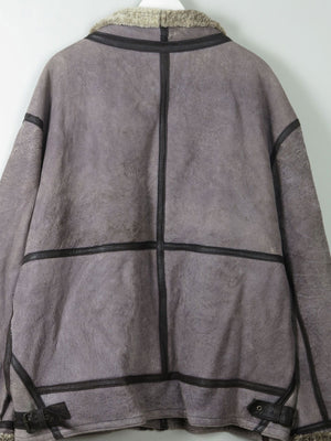 Men's Vintage Grey Shearling Aviator Jacket XL - The Harlequin