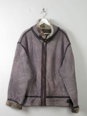 Men's Vintage Grey Shearling Aviator Jacket XL - The Harlequin
