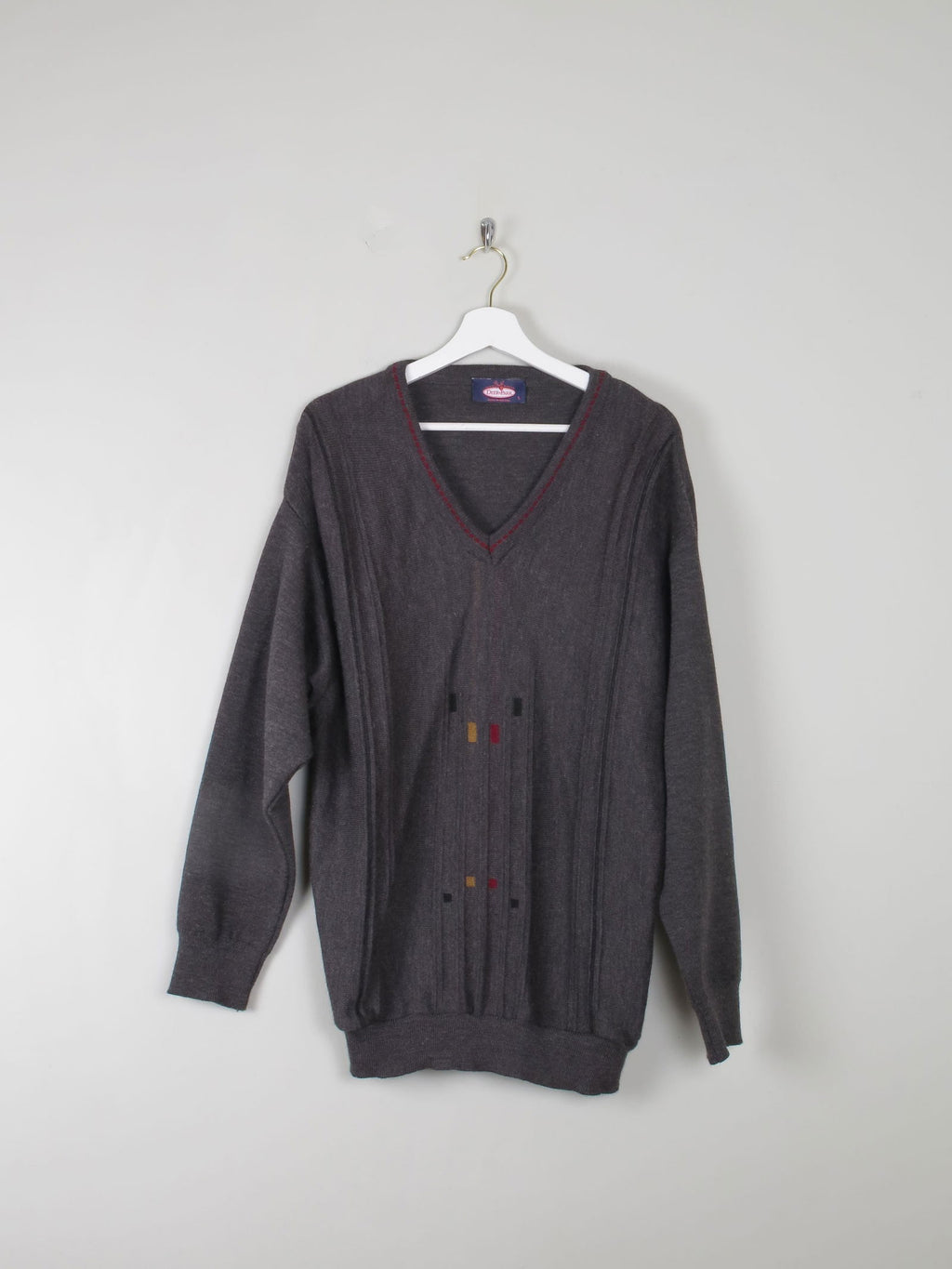 Men's Vintage Grey V- Neck Jumper Unworn L - The Harlequin