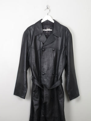 Men's Vintage Long Belted Black Leather Coat L - The Harlequin