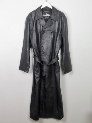 Men's Vintage Long Belted Black Leather Coat L - The Harlequin