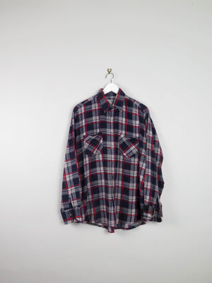 Men’s Vintage Navy & Red Flannel Shirt L - The Harlequin