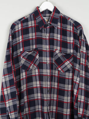 Men’s Vintage Navy & Red Flannel Shirt L - The Harlequin