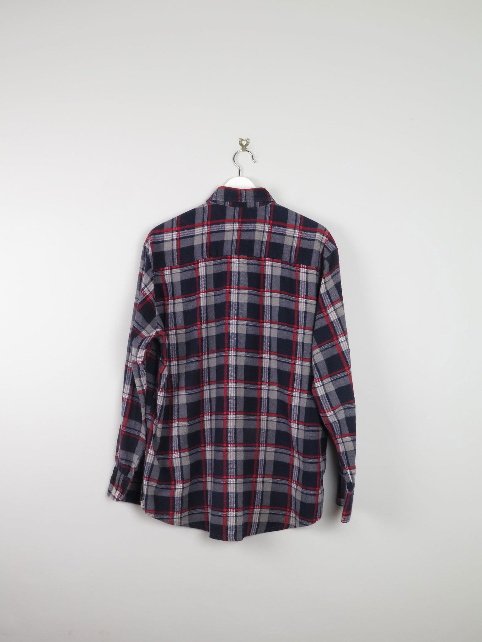 Men’s Vintage Navy & Red Flannel Shirt L - The Harlequin
