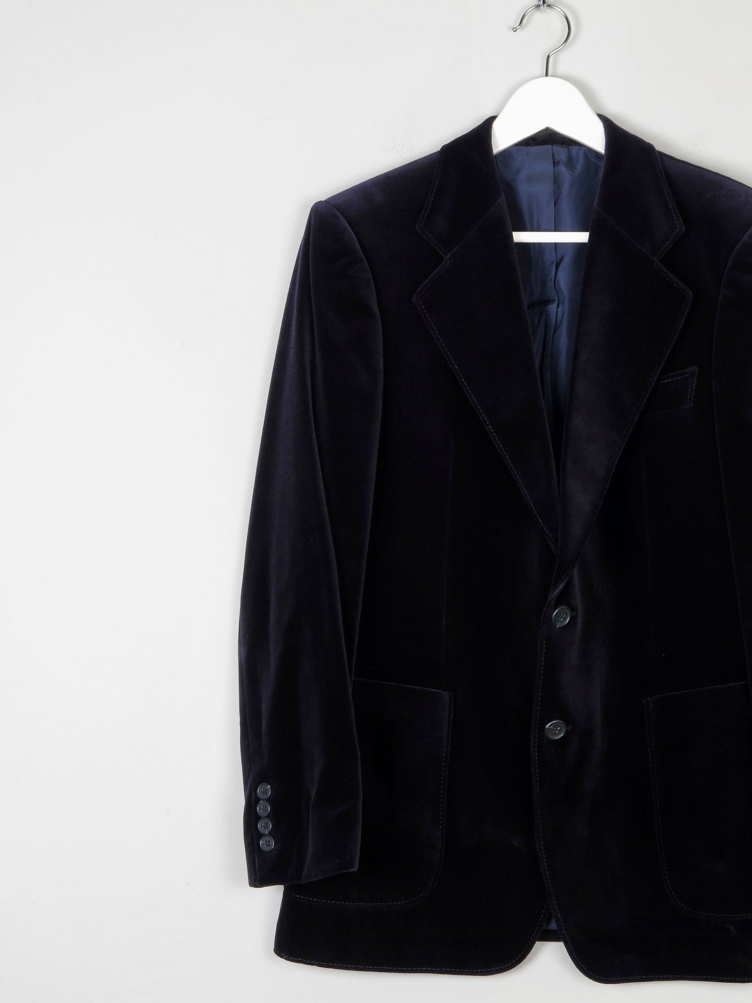 Men's Vintage Navy Tailored Velvet Jacket 40/42 M - The Harlequin