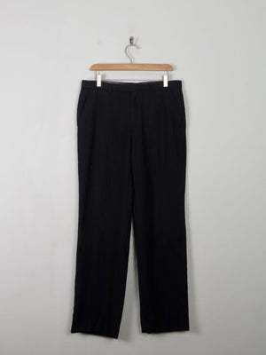 Men's Vintage Navy & White Pinstripe Wool Trousers 33"W 31" L - The Harlequin