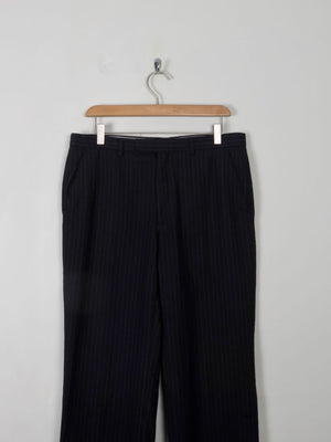 Men's Vintage Navy & White Pinstripe Wool Trousers 33"W 31" L - The Harlequin