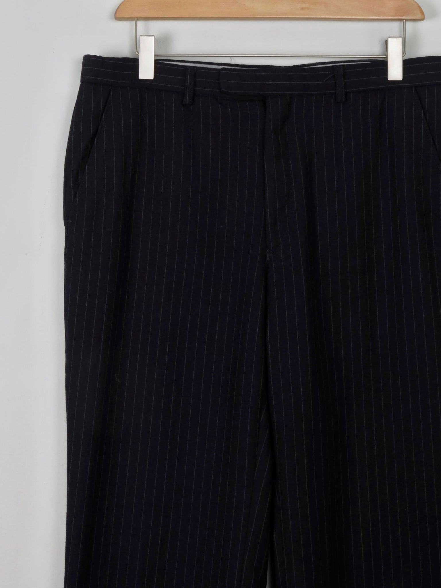 Men's Vintage Navy & White Pinstripe Wool Trousers 33"W 31" L - The Harlequin