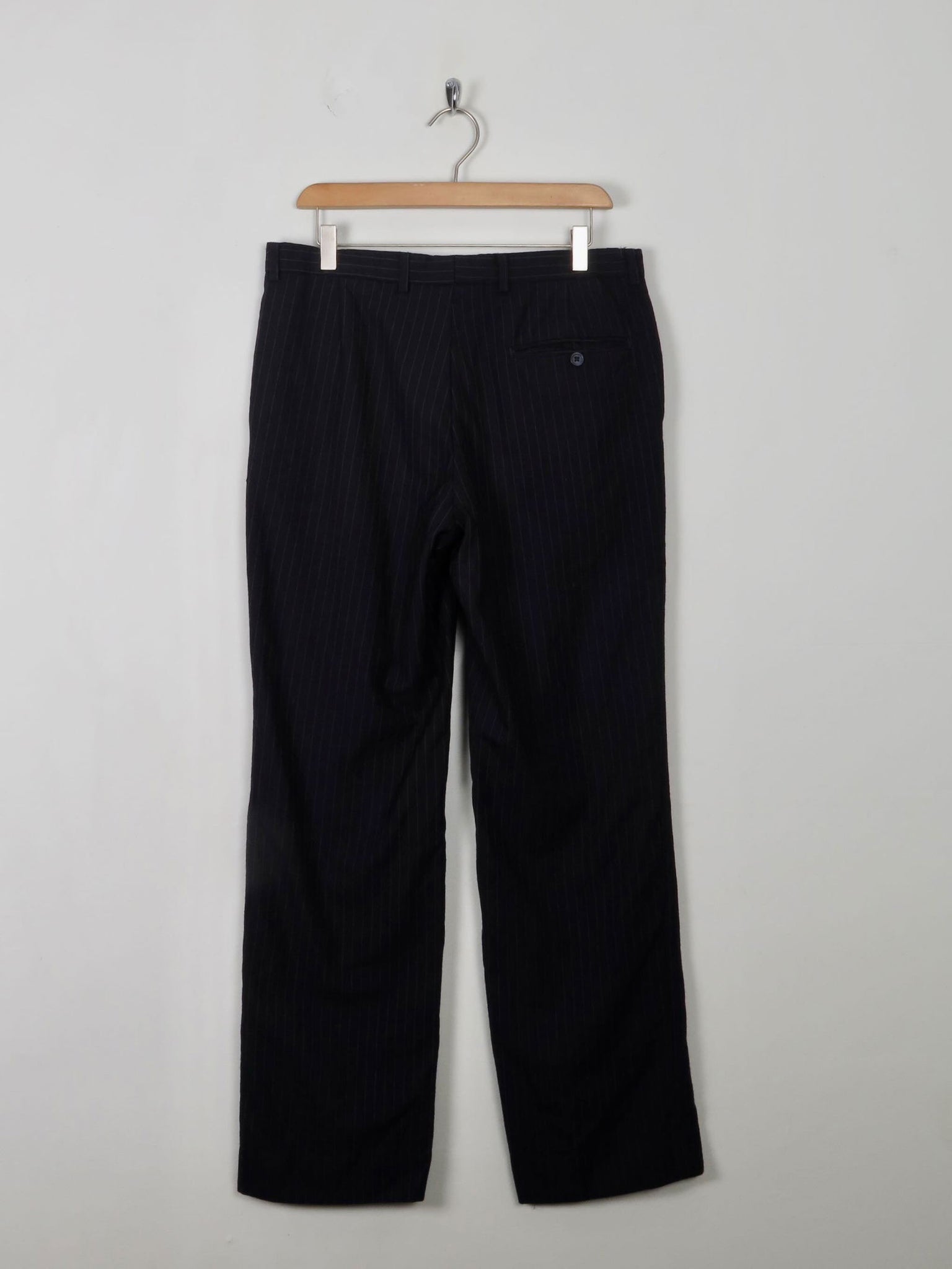 Men's Vintage Navy & White Pinstripe Wool Trousers 33"W 31" L - The Harlequin