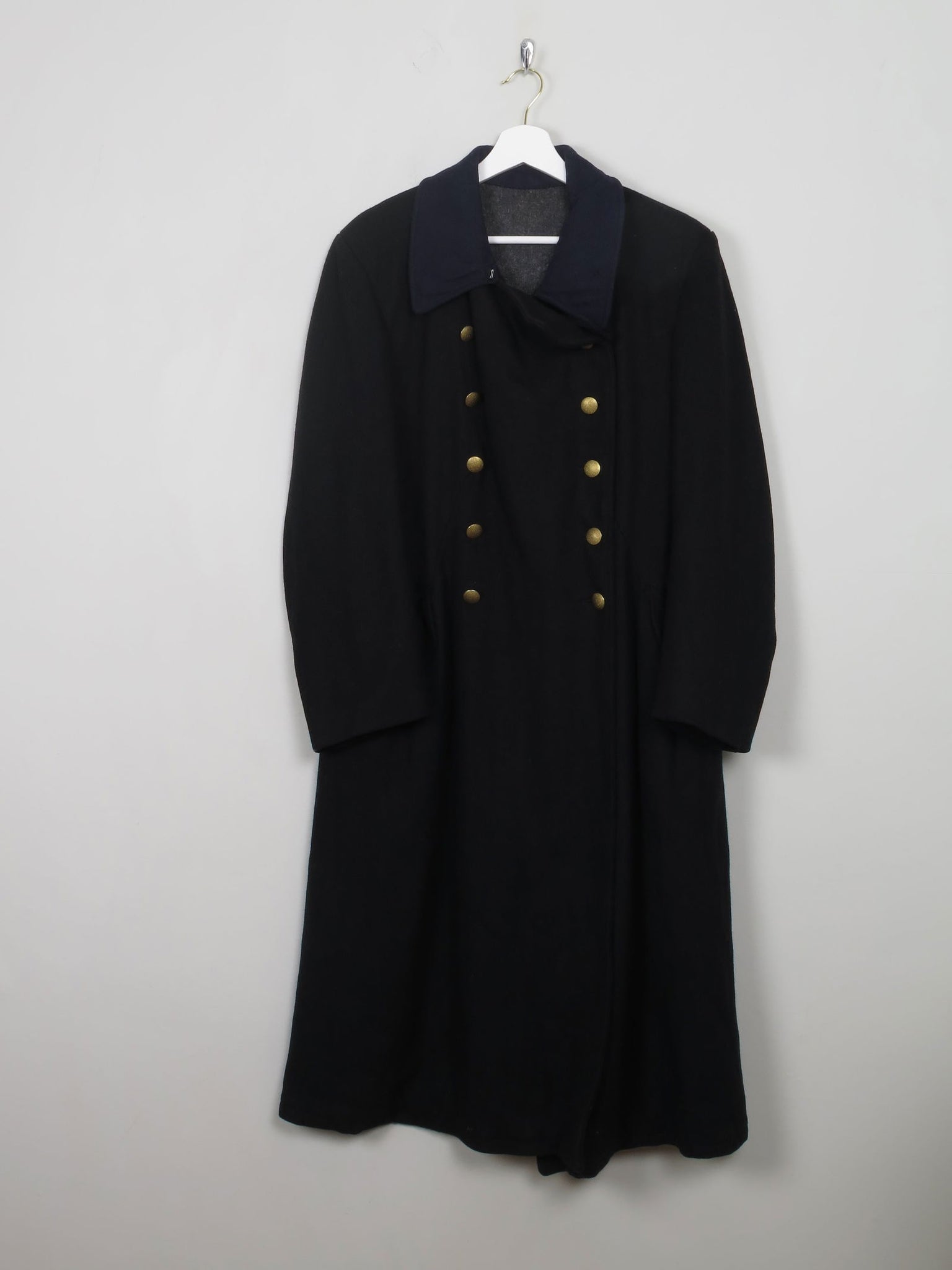 Men's Vintage Navy Wool Military Coat M - The Harlequin