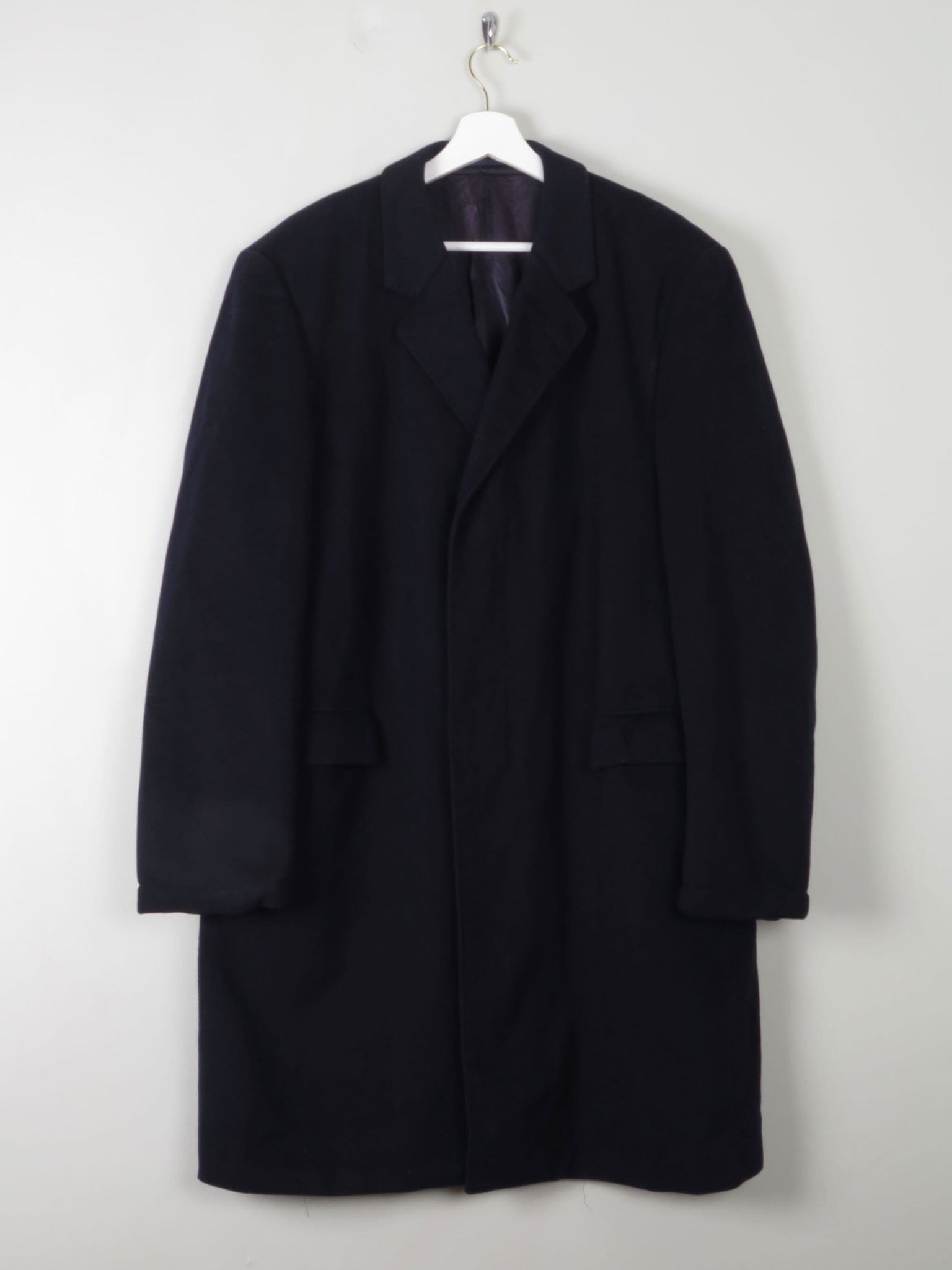 Men's Vintage Navy Wool Overcoat L/XL 44/46 - The Harlequin