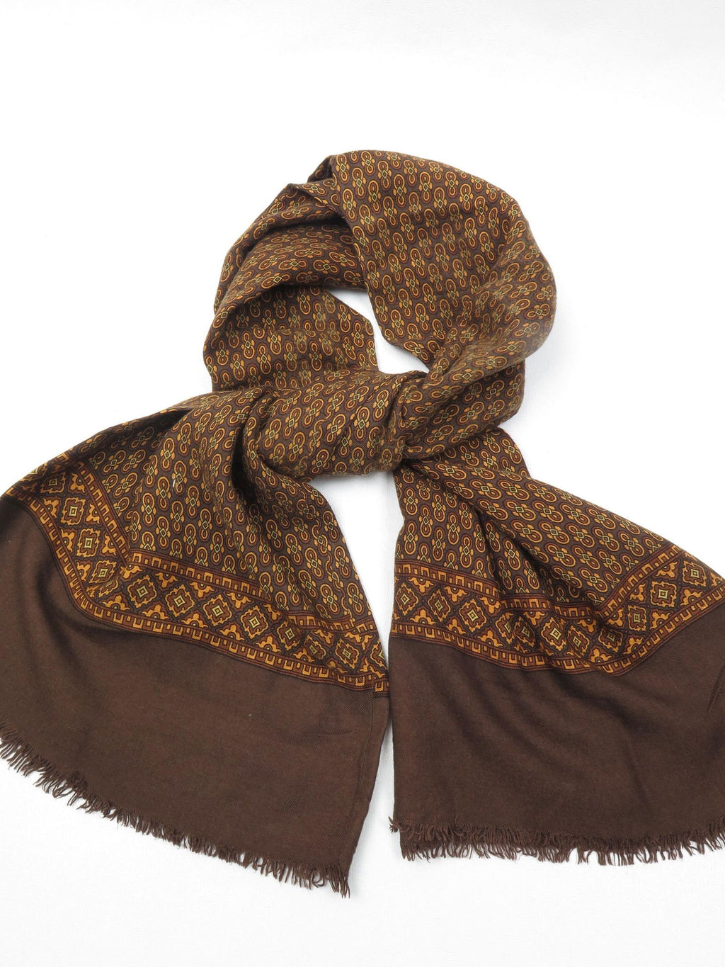 Men's Vintage Printed Mustard & Brown Scarf - The Harlequin
