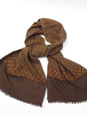 Men's Vintage Printed Mustard & Brown Scarf - The Harlequin