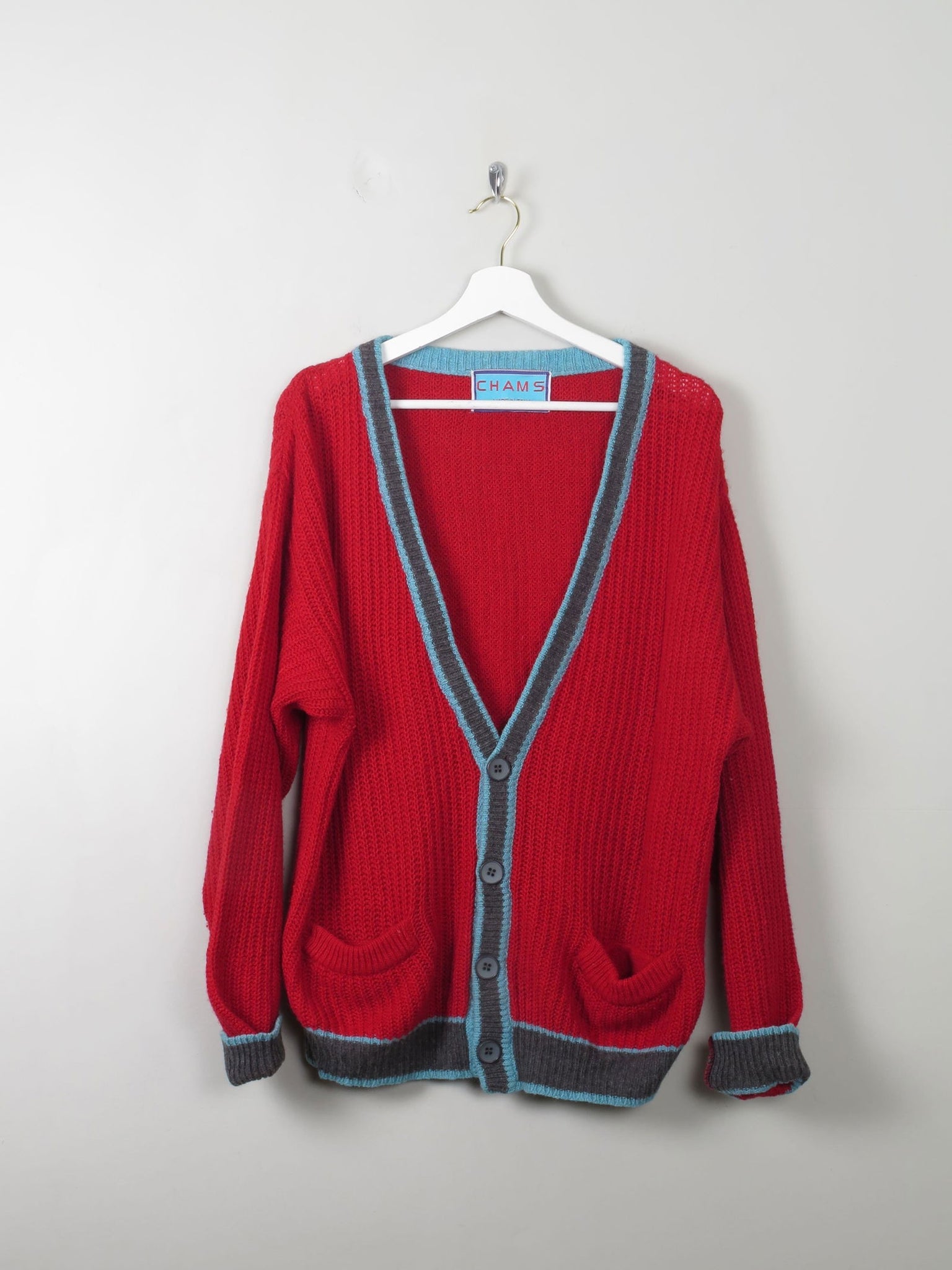 Men's Vintage Red Cardigan Chams M - The Harlequin