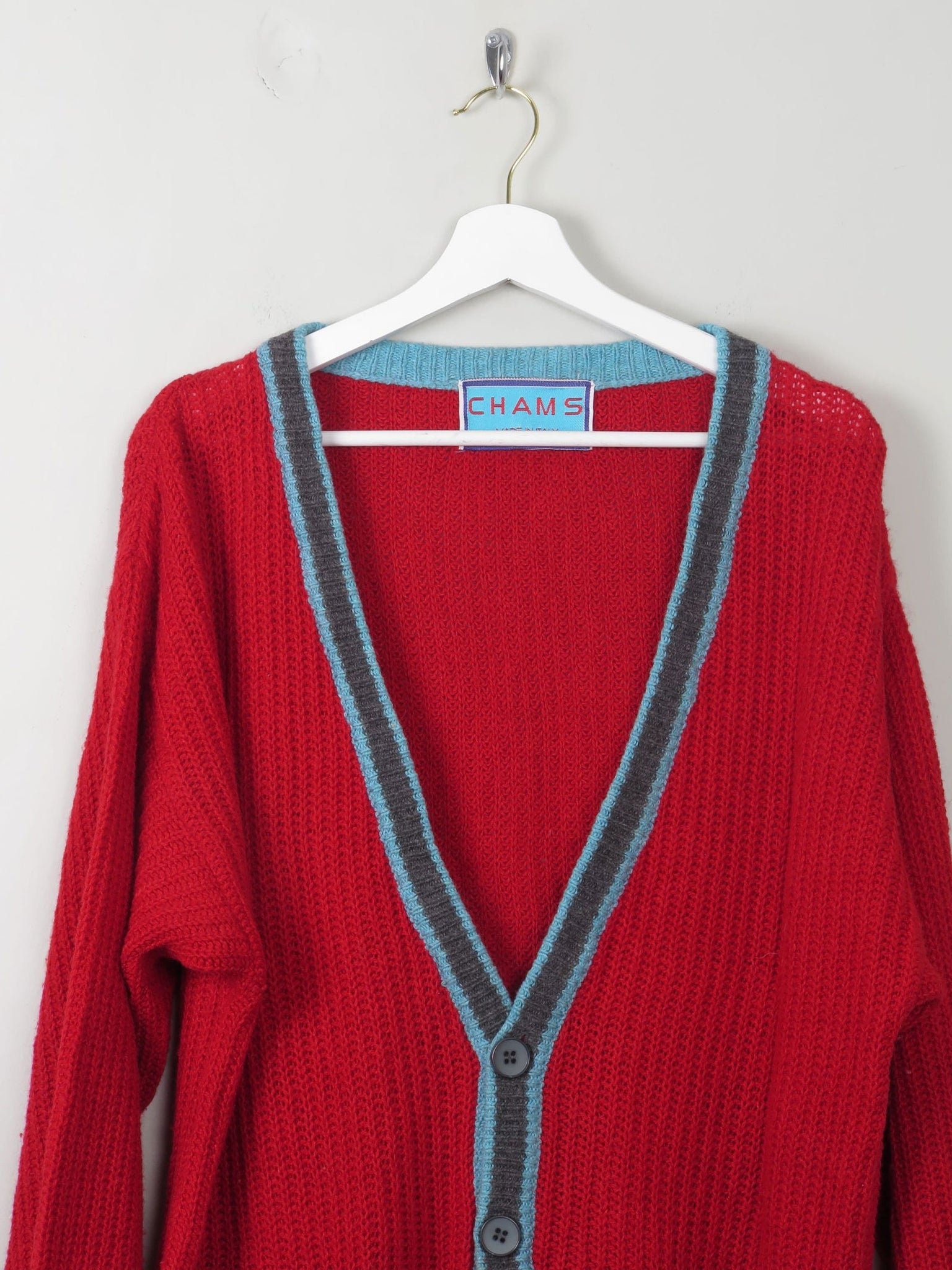 Men's Vintage Red Cardigan Chams M - The Harlequin