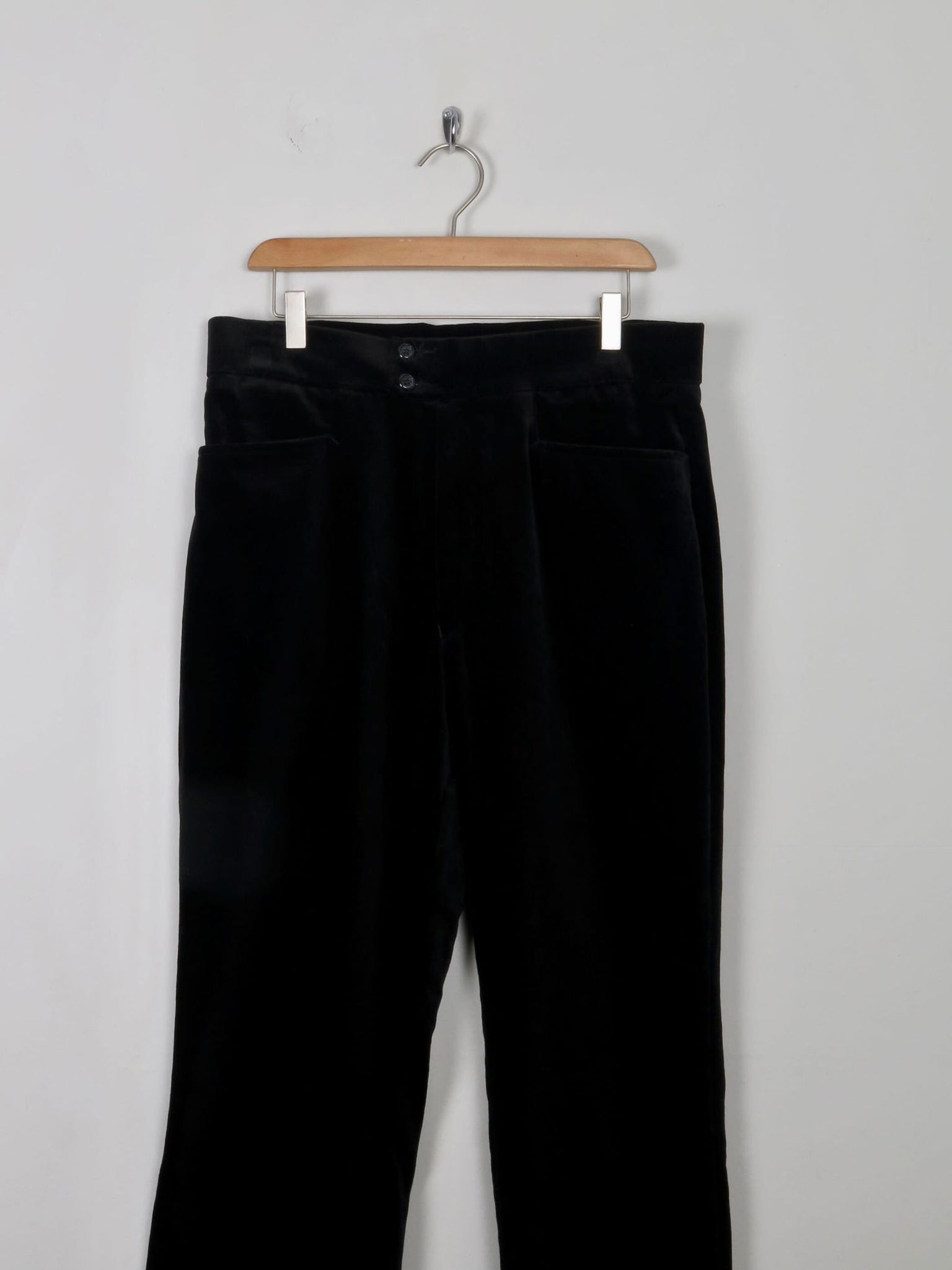 Men's Vintage Style Black Velvet Trousers  32"W 32" L - The Harlequin