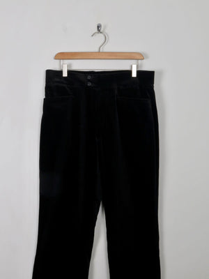 Men's Vintage Style Black Velvet Trousers  32"W 32" L - The Harlequin