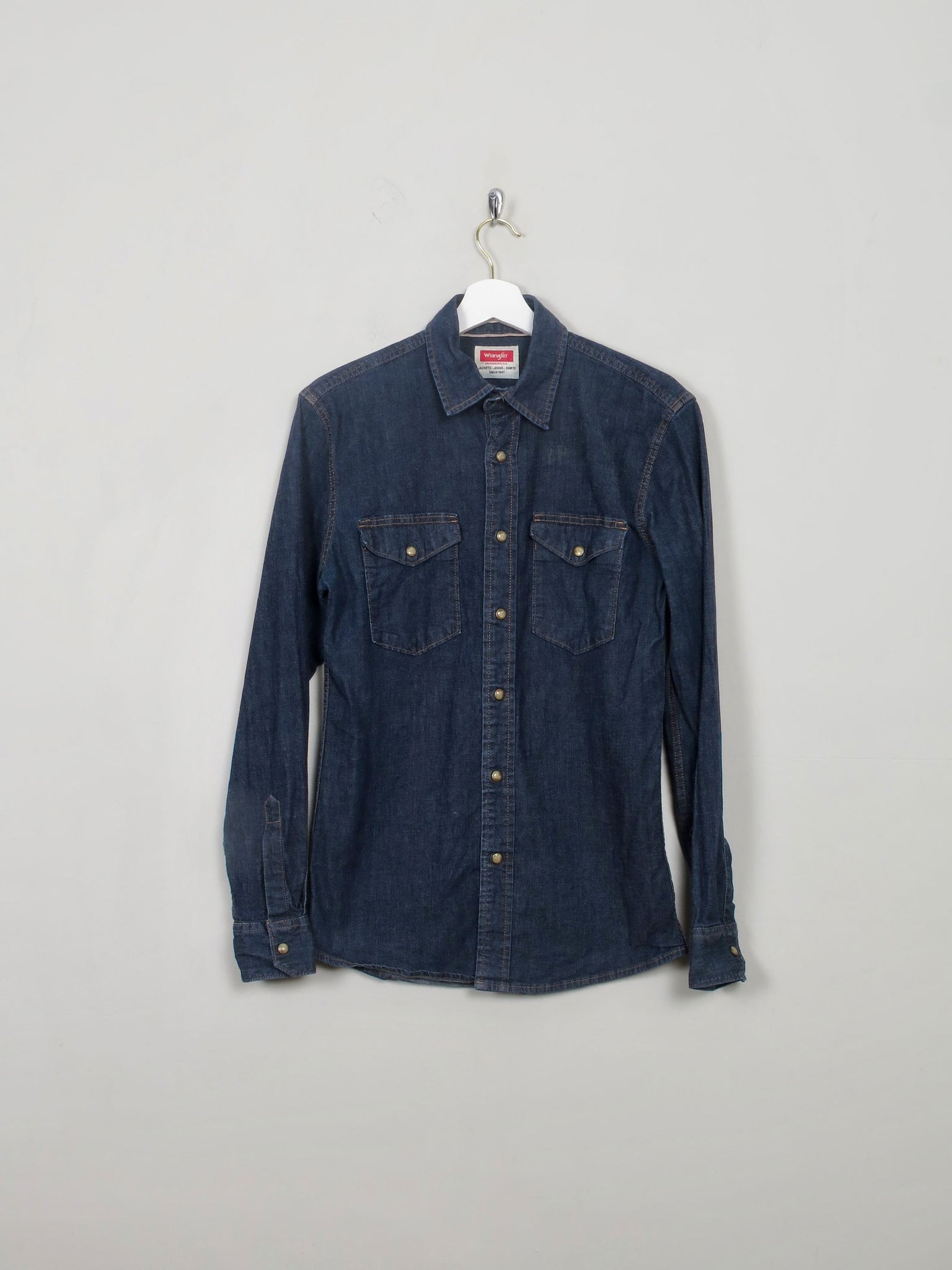 Men's Vintage Style Dark Denim Wrangler Shirt S - The Harlequin